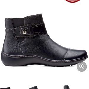 Clark’s Cora Tropic Black Leather Wide Boots
